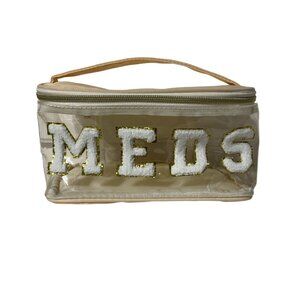 Clear Vinyl Medicine Organizer Travel Vanity Case With Gold Zipper & Handle